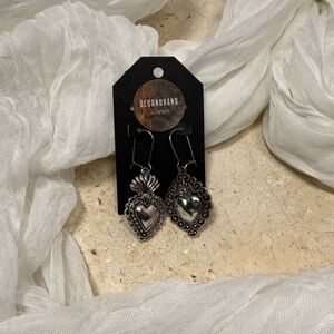 Silver Sacred Heart Drop Earrings • Vintage Inspired Devotional Style